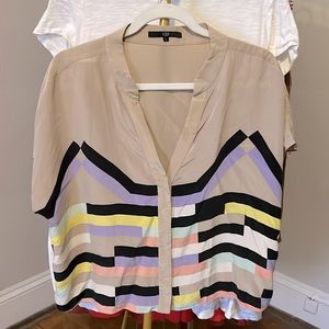TIBI 100% Silk, Boxy Short-Sleeve Top Sz L